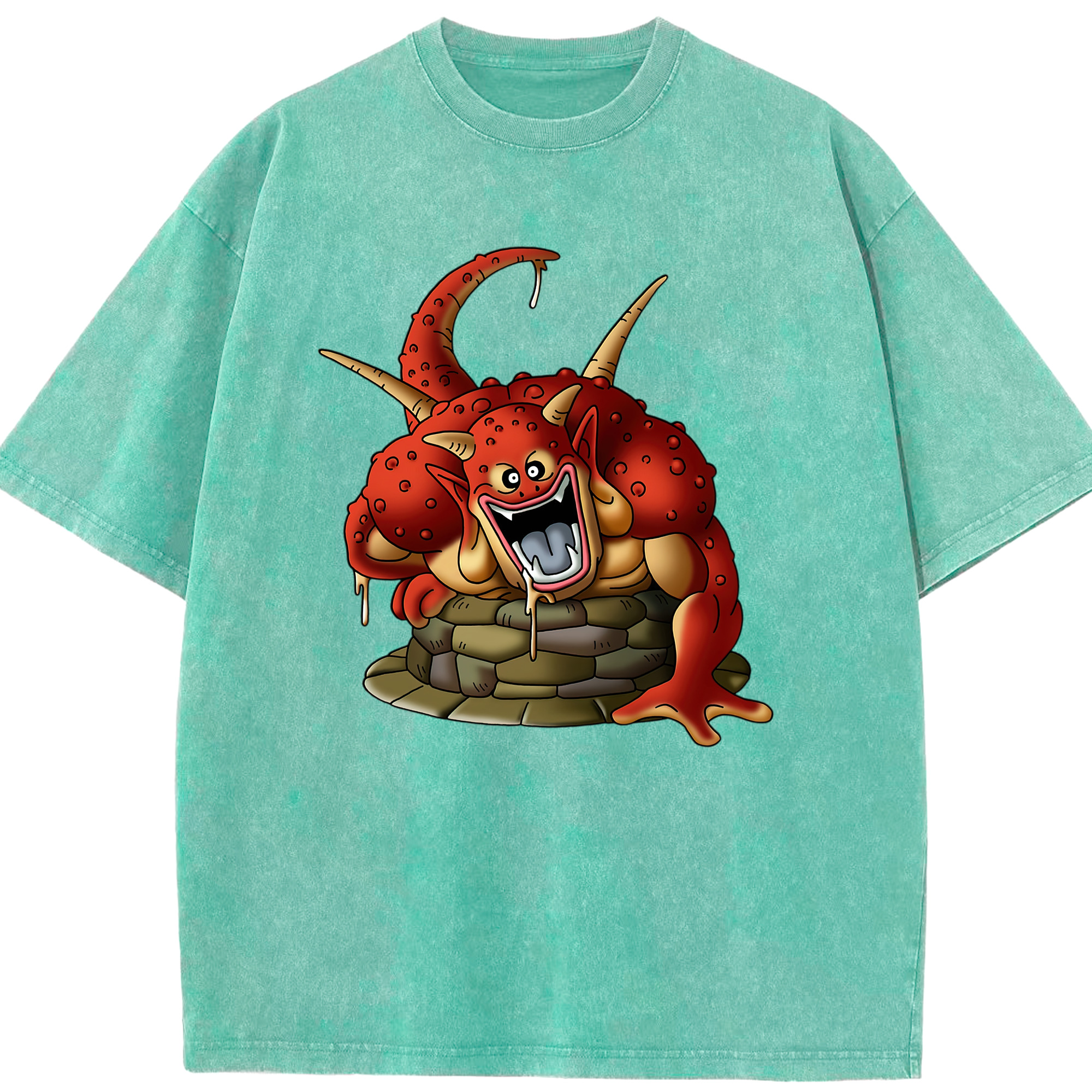 （画像用） ドラゴンクエスト Doragon Kuesuto Dragon Quest 綿100% ヴィンテージ風 半袖Tシャツ（フロントプリント）